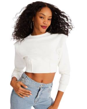 Dámské Topy Steve Madden Shoulder Pad Crew Neck Bílé | SM-697IA